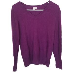 Halogen Womens Cashmere V-Neck Sweater Sz M Quiet Luxury Classic Preppy Timeless